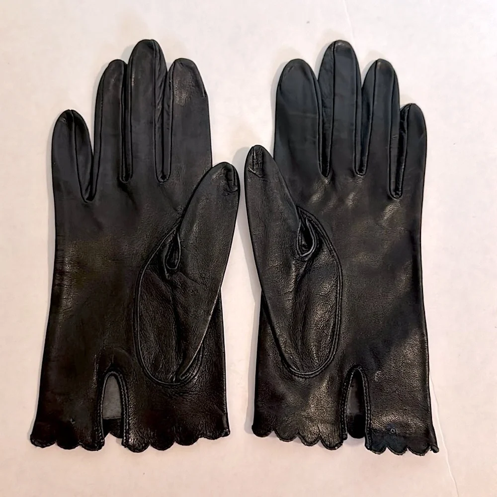 Vintage Miss Aris Charcoal Leather Gloves size 6